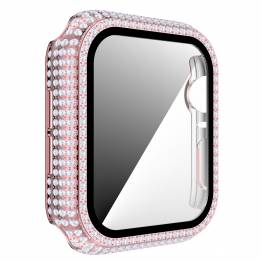  Apple Watch 1/2/3 38mm hoesje en gehard glas met strass - Roze