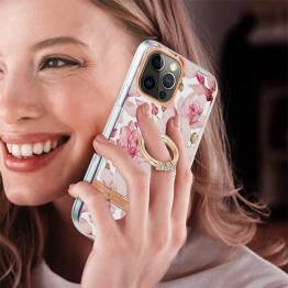  Beschermende iPhone 12 Pro Max hoesje met vingerhouder - Roze gardenia