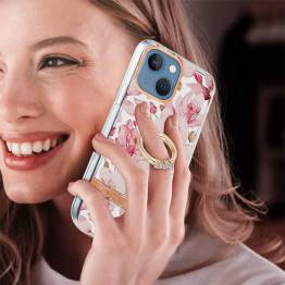  Beschermende iPhone 13 hoes met vingerhouder - Pink gardenia