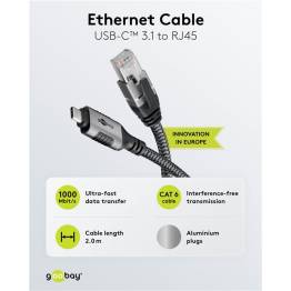  Goobay USB-C 3.1 naar RJ45 Ethernet netwerkkabel - 1Gbit/s - 2m