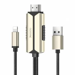 Yesido Lightning naar HDMI-adapter met USB voor opladen - 2m - Goud/Zwart