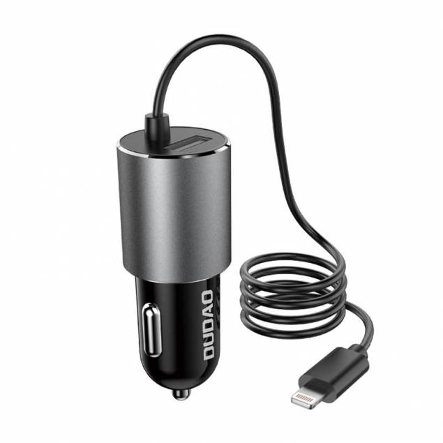 Dudao autolader met USB-A-poort en vast 80cm Lightning-kabel - 17W