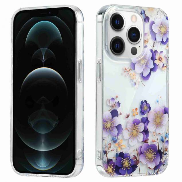 iPhone 12 / 12 Pro hoesje met paarse bloemen