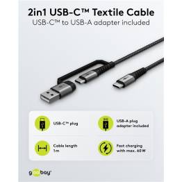  Goobay 2-in-1 stevig gevlochten multikabel USB/USB-C naar USB-C - 60W - 1 meter