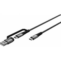 Goobay 2-in-1 stevig gevlochten multikabel USB/USB-C naar USB-C - 60W - 1 meter