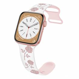 Siliconen band voor Apple Watch 38/40/41mm met ingekraste rozen - Wit/Roze