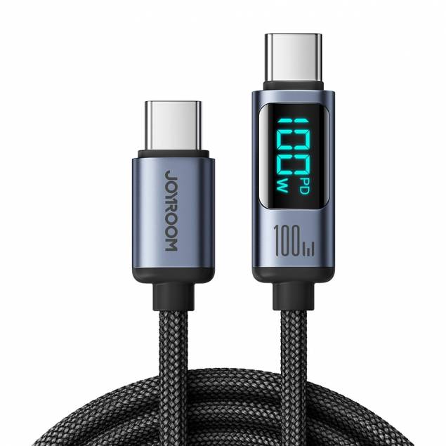 Joyroom geweven USB-C kabel met display - 100W - 1,2m - Zwart