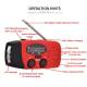 Noodradio met handzwengel, zonnepaneel, zaklamp, alarm en mini powerbank - Rood