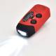 Noodradio met handzwengel, zonnepaneel, zaklamp, alarm en mini powerbank - Rood