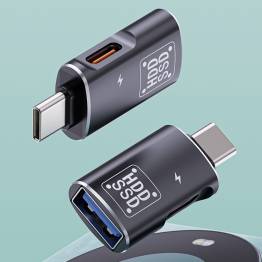  USB-A vrouw naar USB-C man met USB-C poort voor 15W opladen - Zwart