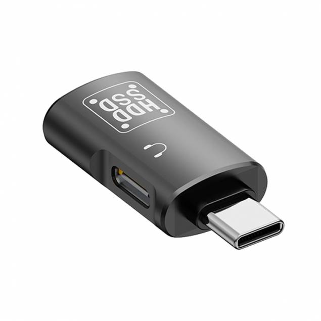 USB-A vrouw naar USB-C man met USB-C poort voor headset - Zwart