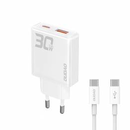 Dudao GaN 30W PD oplader USB-C / USB-A incl 1m USB-C kabel - Wit