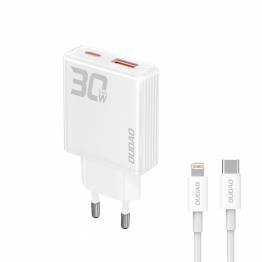 Dudao GaN 30W PD oplader USB-C / USB-A incl 1m USB-C kabel - Wit