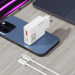  Dudao GaN 30W PD oplader USB-C / USB-A incl 1m USB-C kabel - Wit