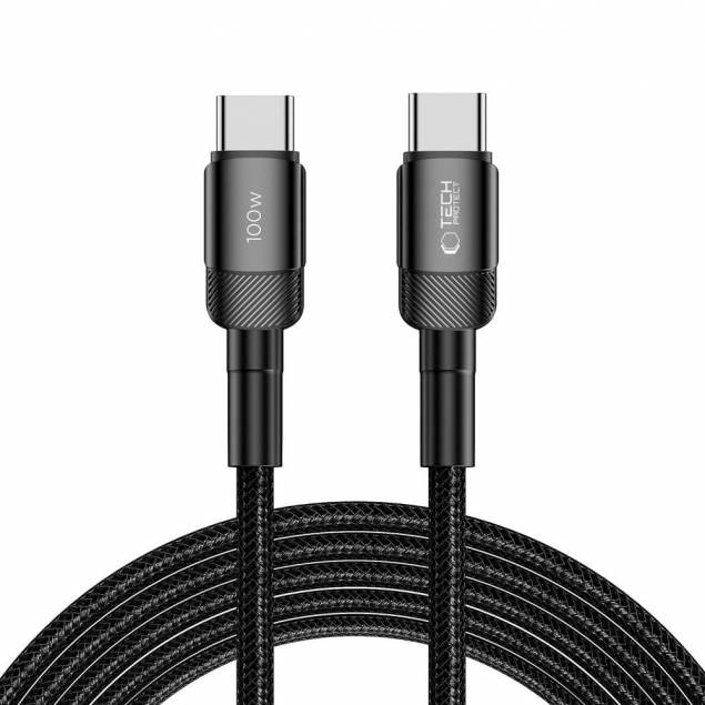 Tech-Protect UltraBoost Evo geweven USB-C kabel 100W PD oplaadkabel - Zwart - 3m