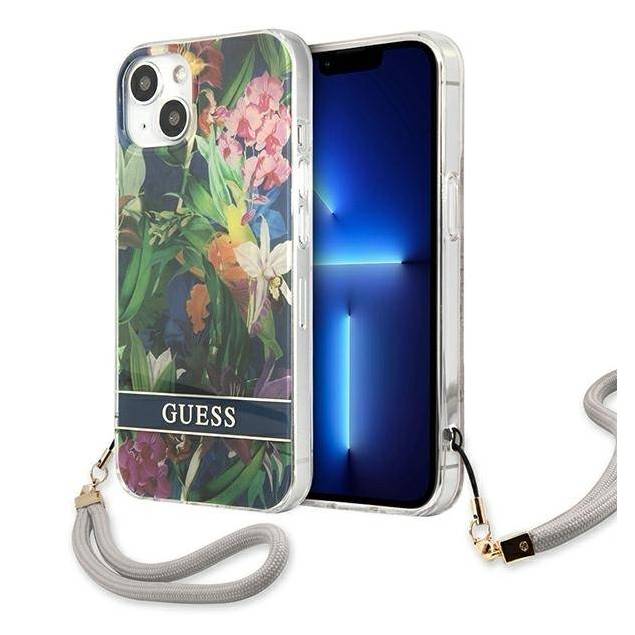 Guess GUHCP13SHFLSB iPhone 13 mini blå hard cover med blomsterrem