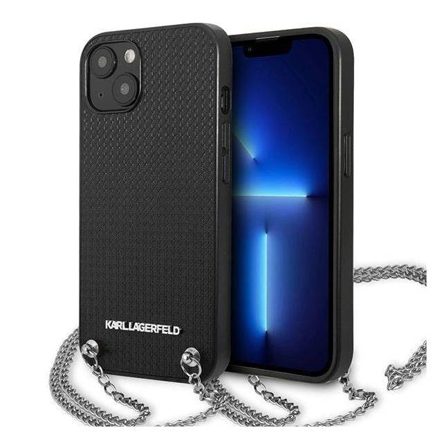 Karl Lagerfeld iPhone 13 mini hardcase sort læder med tekstur og kæde