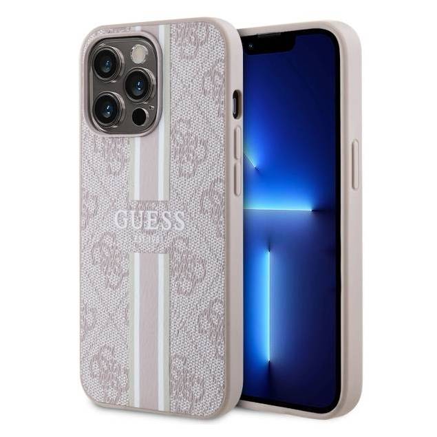 Guess iPhone 13 Pro / 13 pink hardcase 4G med striber MagSafe