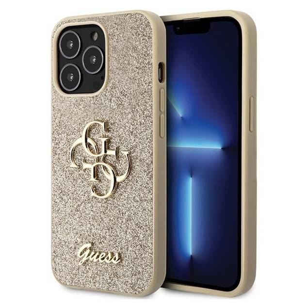 Guess cover til iPhone 13 Pro / 13 - guld glimmer skrift Big 4G