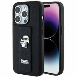 Karl Lagerfeld Gripstand Saffiano Karl&Choupette Pinscover til iPhone 13 Pro / 13 - sort