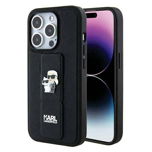 Karl Lagerfeld Gripstand Saffiano Karl&Choupette Pinscover til iPhone 13 Pro / 13 - sort