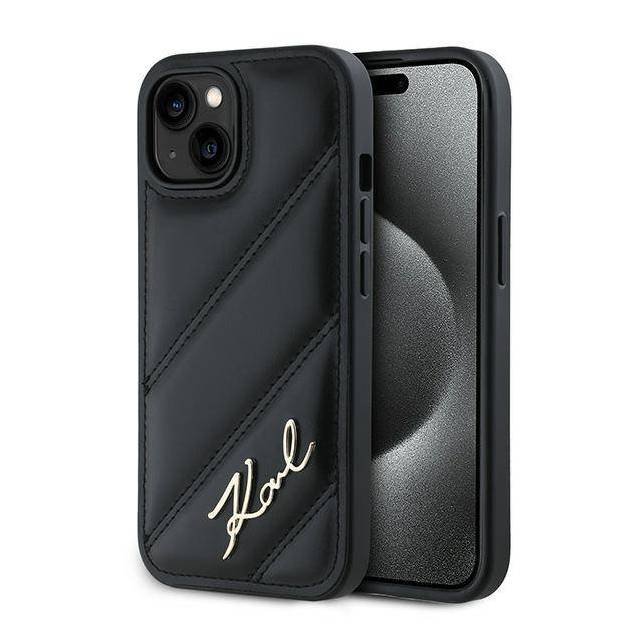 Karl Lagerfeld Diagonal Quiltet Skrift cover til iPhone 13 - sort