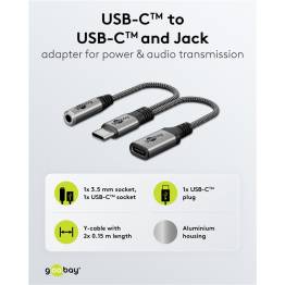  Goobay USB-C naar Mini jack 3.5mm vrouwelijk en USB-C vrouwelijk - 60W - 17cm