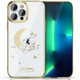 Kingxbar iPhone 13 Pro cover - Goudmaan, bloem en Swarovski kristallen