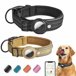  Halsband met AirTag houder en reflectie voor honden - Zwart - 48-55 cm - XL