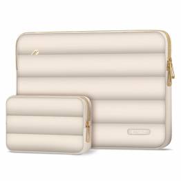  Puffy MacBook 13-14" sleeve met accessoirevak en kleine accessoiretas - Beige