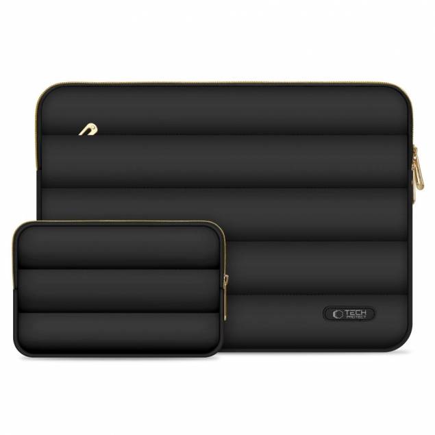 Puffy MacBook 13-14" sleeve met accessoirevak en kleine accessoiretas - Zwart