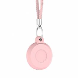 Waterdichte AirTag-houder met lanyard en gevlochten leren sleutelhanger - Roze