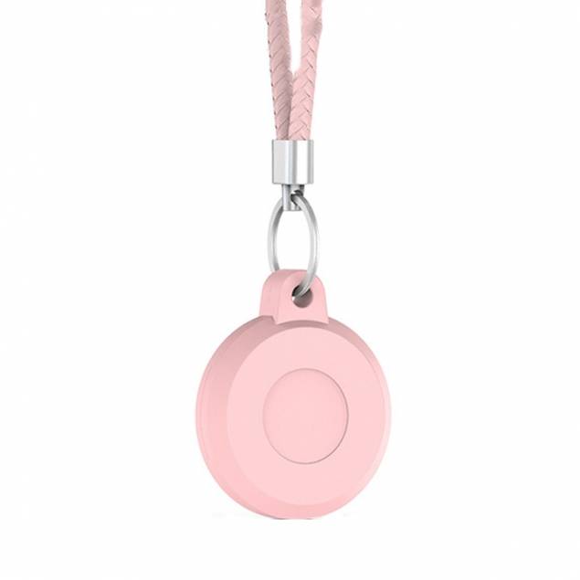 Waterdichte AirTag-houder met lanyard en gevlochten leren sleutelhanger - Roze