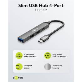  Goobay slank 4-i-1 USB-C hub voor 1x USB-C en 3x USB-A - 5Gbit/s