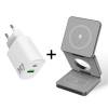 Pocket-size opvouwbare 3-in-1 Qi draadloze oplader in grijs met 20W USB-C oplader