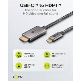  Geweven USB-C naar HDMI-kabel van Goobay - 4K@60Hz - 3m