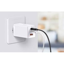  Baseus GaN5 Pro 3-poorts 2x USB-C en 1x USB inclusief 1m USB-C kabel - 65W PD Mac oplader - Wit