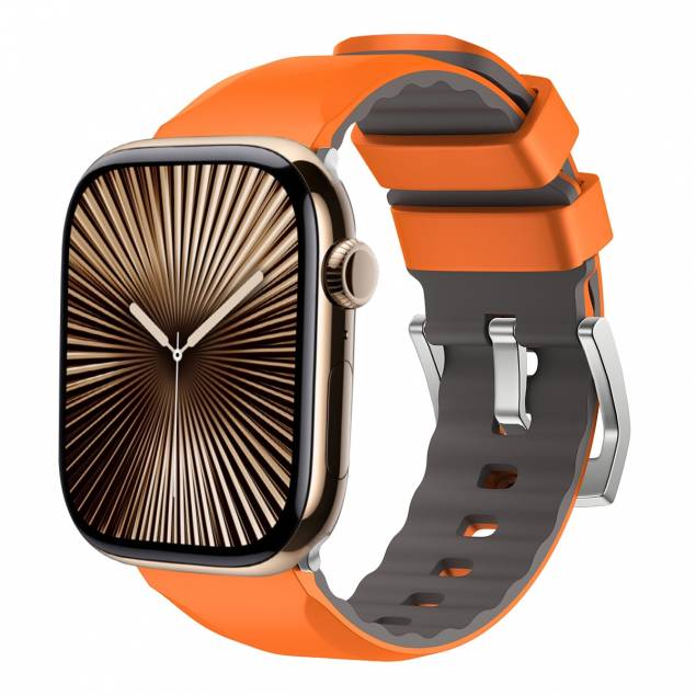 2-kleurige siliconen band voor Apple Watch 42/44/45/49mm - Zwart/Oranje