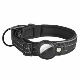 Halsband met AirTag houder en reflectie voor honden - Zwart - 48-55 cm - XL