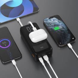  Dudao K15Max powerbank 30.000mAh met USB-C en Lightning kabel - 22,5W PD+QC - Zwart