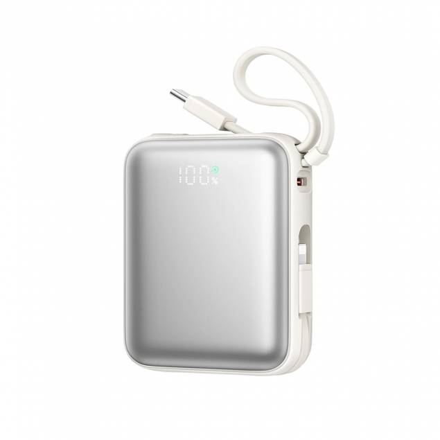 Joyroom mini powerbank met USB-C en Lightningkabel - 10.000mAh - 22.5W PD - Wit Joyroom mini powerbank met USB-C en Lightningkabel - 10.000mAh - 22.5W PD - Wit