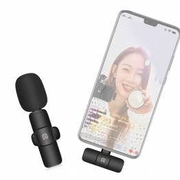  Draadloze Clip-on microfoon met USB-C en USB-C poort voor het opladen van mobiel