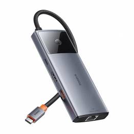 Baseus USB-C 6-in-1 hub: 2xUSB, 2xUSB-C 100W PD, HDMI en RJ45 en On/Off-knop voor scherm