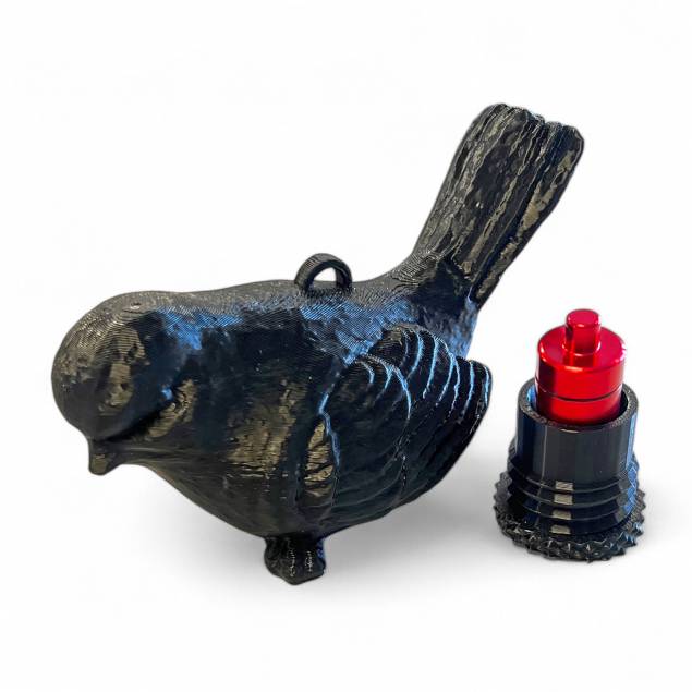 Vogel geocache houder met ruimte voor bison - 11cm - 3D geprint - Zwart