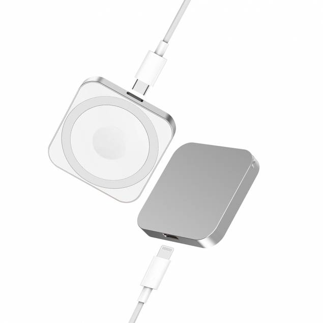 Pocket-size 3-i-1 Qi draadloze oplader - zilver Pocket-size 3-i-1 Qi draadloze oplader - zilver